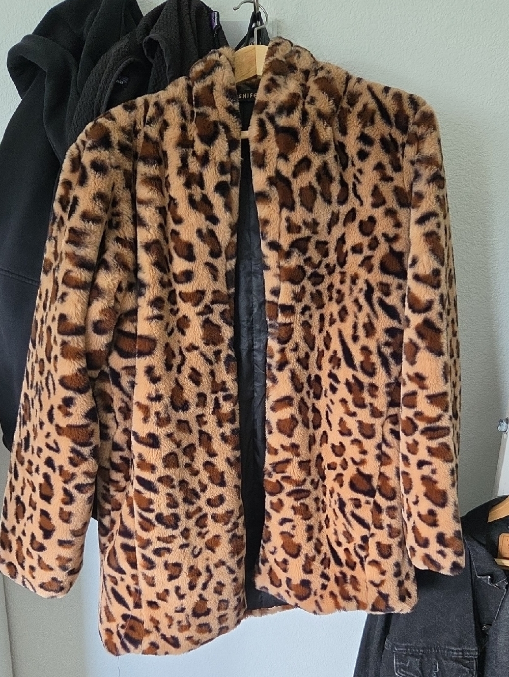 Leopard Print Faux Fur Teddy Jacket - Women’s Brown Animal Print Coat